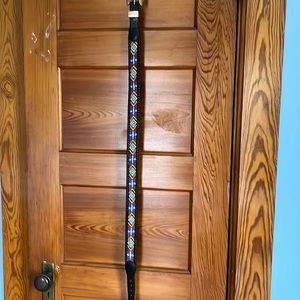 Beaded Black Faux Leather Belt Women’s Size 32